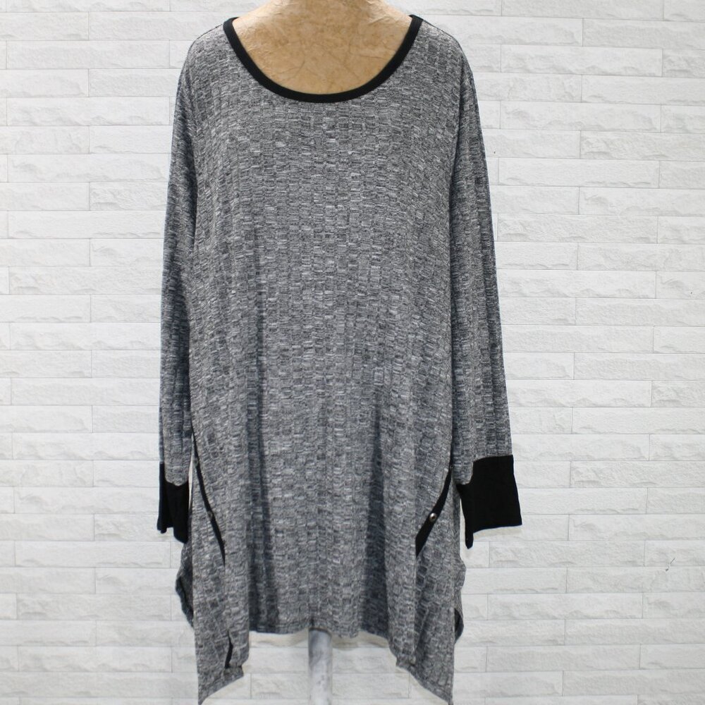 TRUTH + STYLE Top Knit Oversized Asymmetrical Sweater Marled Gray Plus Size 3X